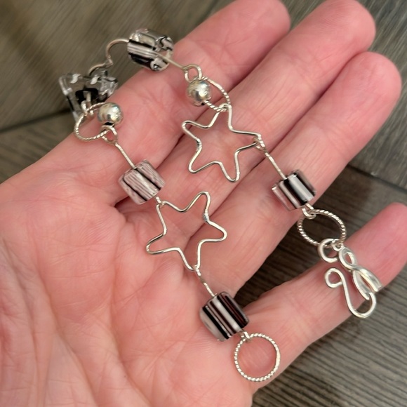 Vintage 2000’s Sterling Silver Stars, Heart & Glass Link Bracelet 7 3/4” approx - Picture 14 of 14